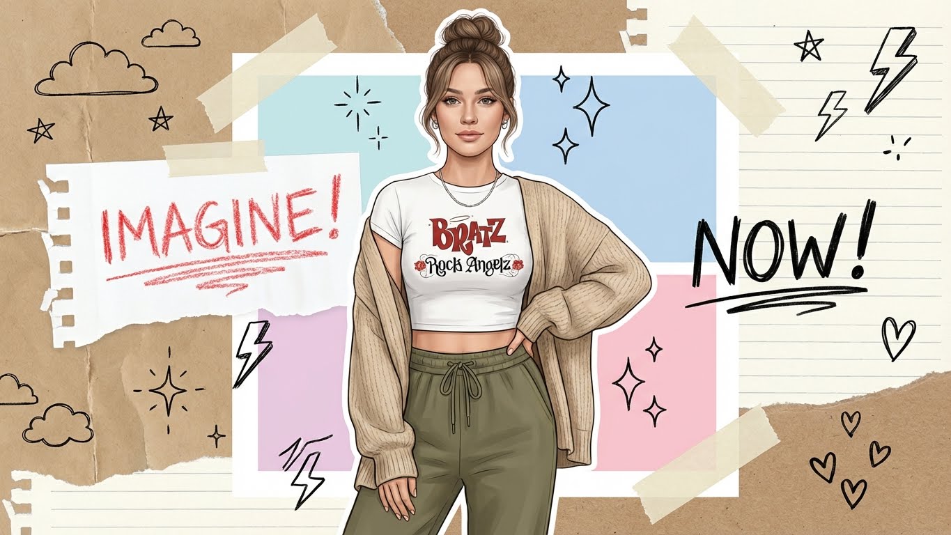 Vibrant Bratz-Inspired Scrapbook Portrait: Face Preservation &amp; Custom Pose